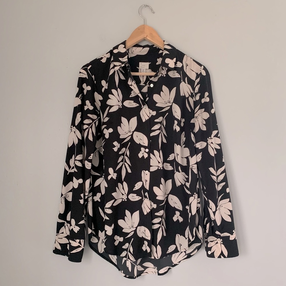 A New Day Black and White Floral Buttonup